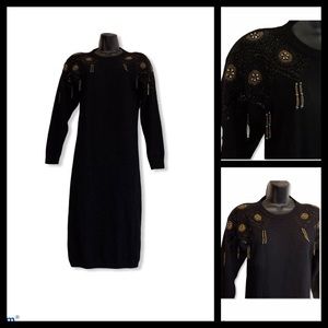 Destinee Vintage Beaded Sequined Lambswool Angora Sweater Destinee Black